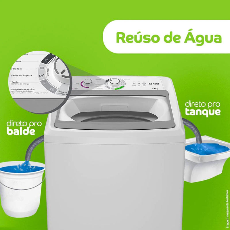 Lavadora de Roupas Consul CWH12AB com Ciclo Edredom Dual Dispenser Dosagem Extra Econômica 12Kg - Branca